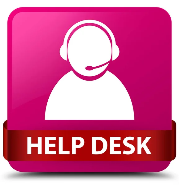 Help desk (customer care icon) pink square button red ribbon in
