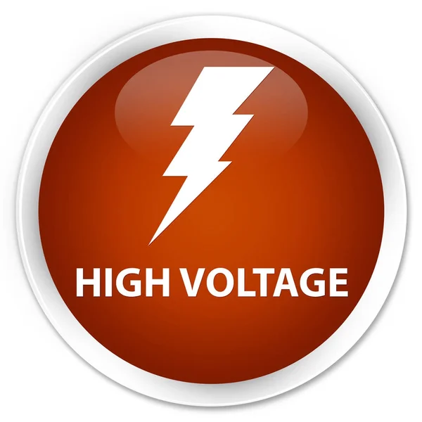 높은 전압 (전기 아이콘) 프리미엄 갈색 라운드 버튼 — 스톡 사진