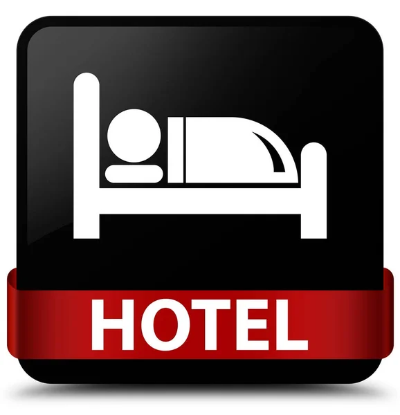 Hotel black square button red ribbon in middle — Stock Photo, Image