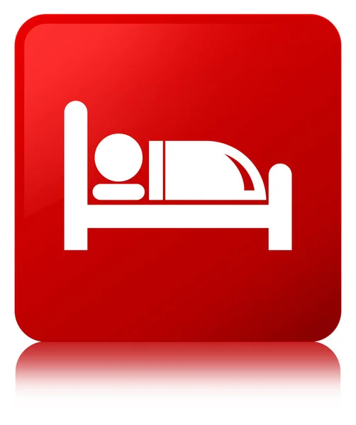 Icono de la cama del hotel botón cuadrado rojo —  Fotos de Stock