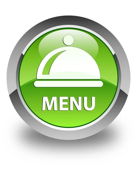 Menu (ícone prato de comida) botão redondo verde brilhante — Fotografia de Stock