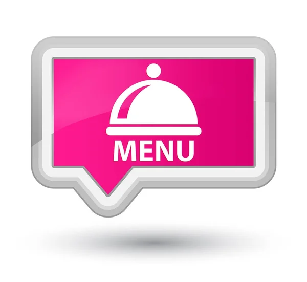 Menuknop (voedsel schotel pictogram) eerste roze spandoek — Stockfoto