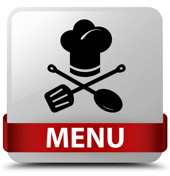 Menu (restaurant icon) white square button red ribbon in middle