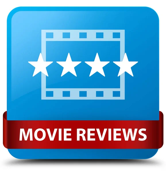 Film reviews cyaan blauw vierkante knop rood lint in Midden — Stockfoto