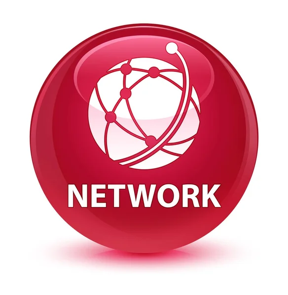 Network (global network icon) glassy pink round button