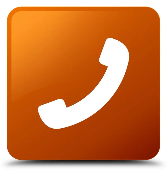 Telefon simgesi kahverengi kare düğme — Stok fotoğraf