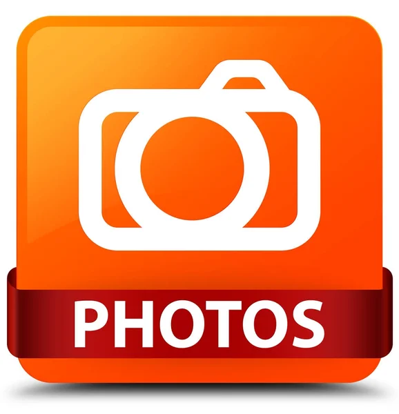 Фотографии (значок камеры) оранжевый квадрат кнопки красная лента в середине — стоковое фото