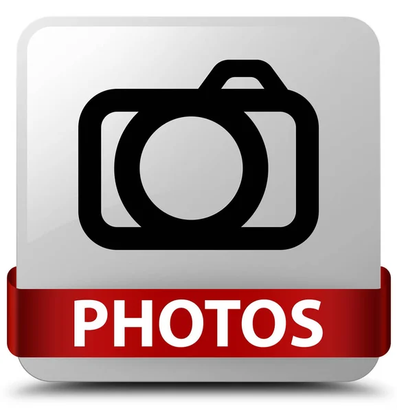 Fotos (Kamera-Symbol) weiße quadratische Taste rotes Band in der Mitte — Stockfoto