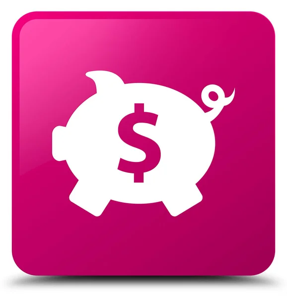 小猪银行美元符号图标粉红色方形按钮 — 图库照片