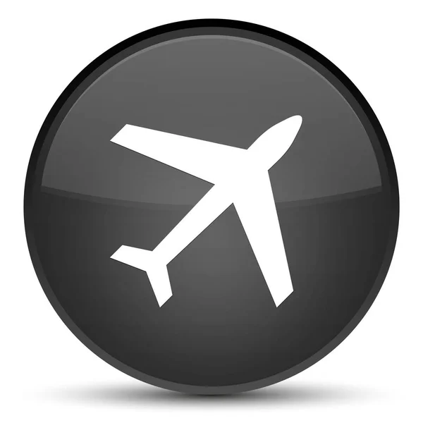 Ícone de avião botão redondo preto especial — Fotografia de Stock