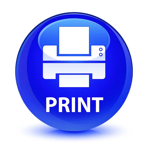 Imprimir (ícone da impressora) botão redondo azul vítreo — Fotografia de Stock