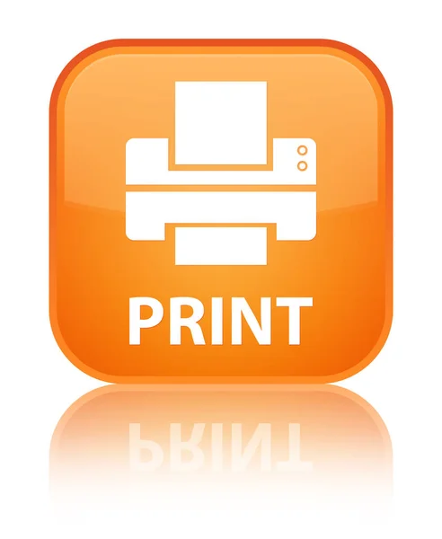 Imprimir (ícone da impressora) botão quadrado laranja especial — Fotografia de Stock