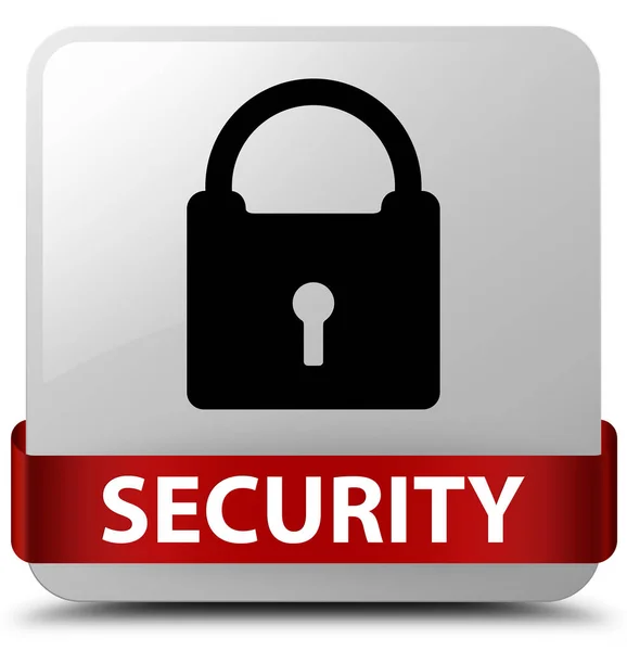 Security (padlock icon) white square button red ribbon in middle — Stock Photo, Image