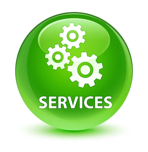Szolgáltatások (fogaskerekek ikonra) üveges zöld kerek gomb — Stock Fotó
