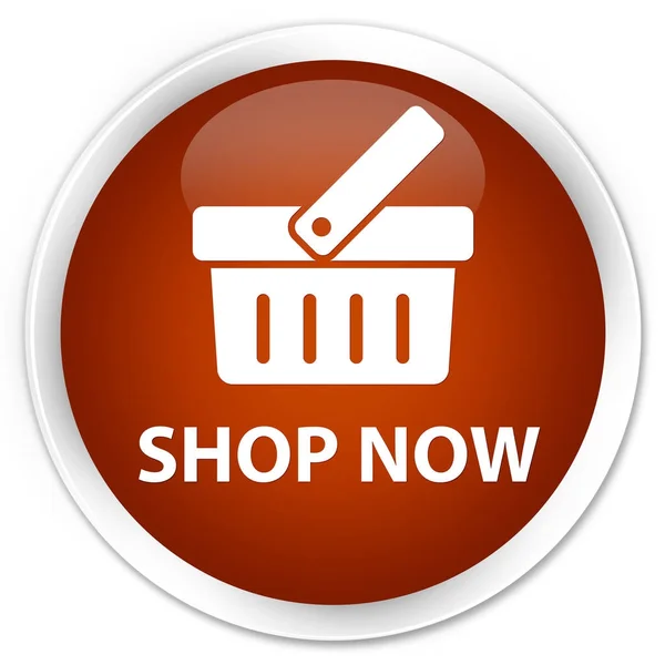 Shop now premium brown round button — Stock Photo, Image