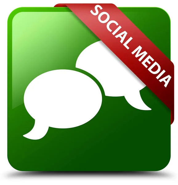 社交媒体 (聊天气泡图标) 绿色方形按钮红丝带 i — 图库照片