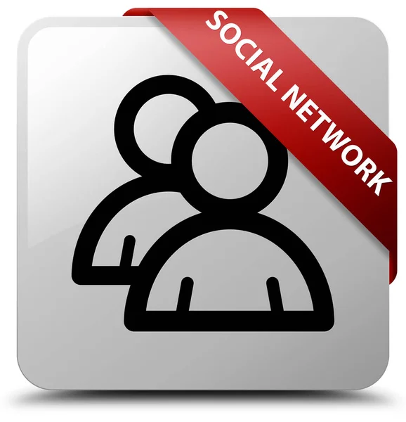 Social network (icona del gruppo) bianco quadrato pulsante rosso nastro in co — Foto Stock