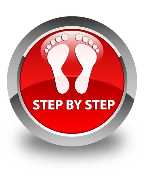 Schritt für Schritt (Fußabdruck-Symbol) glänzend roter runder Knopf — Stockfoto
