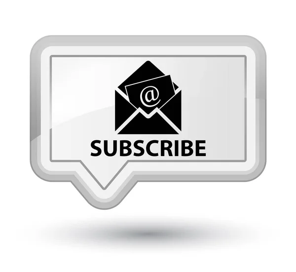 Suscribirse (icono de correo electrónico del boletín de noticias) botón banner blanco primo —  Fotos de Stock