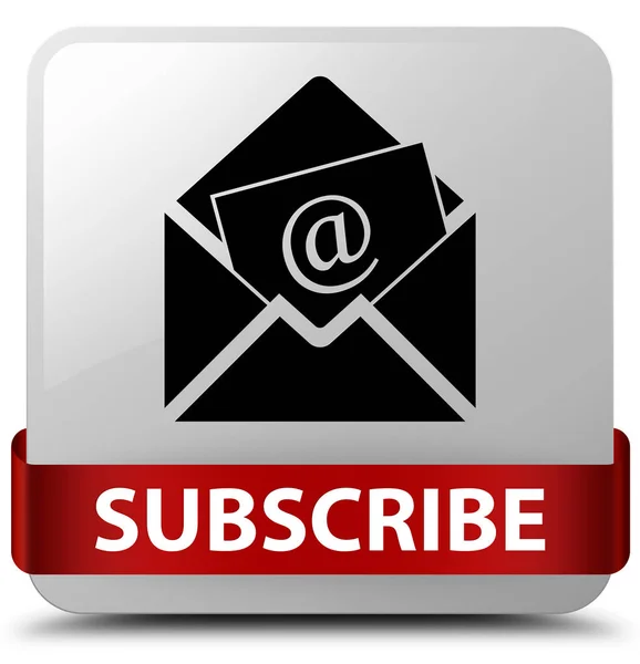 Suscribirse (boletín de noticias icono de correo electrónico) botón cuadrado blanco cinta roja —  Fotos de Stock