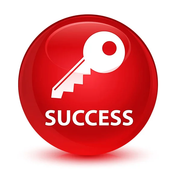 Başarı (anahtar simgesi) cam gibi kırmızı yuvarlak düğmesi — Stok fotoğraf