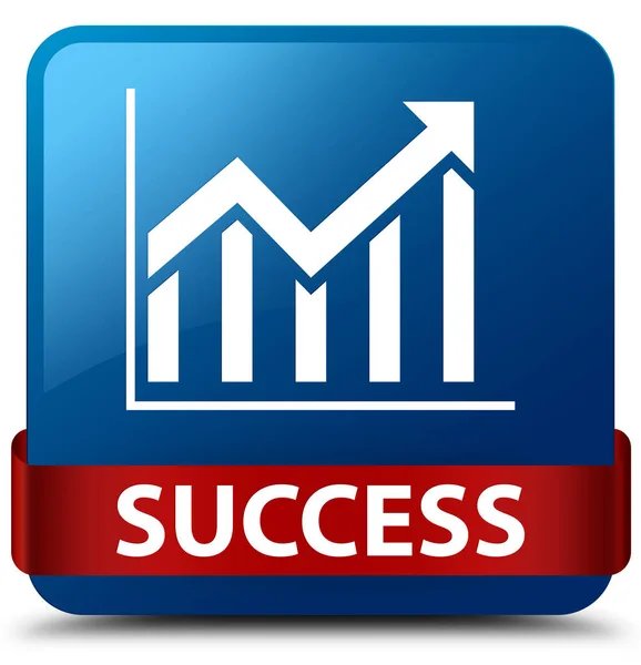 Úspěch (statistika ikona) modré čtvercové tlačítko červenou stužkou v middl — Stock fotografie