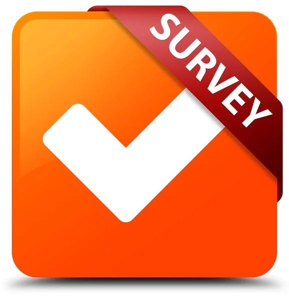 Anket (simge doğrulama) turuncu kare düğme kırmızı kurdele köşesinde — Stok fotoğraf