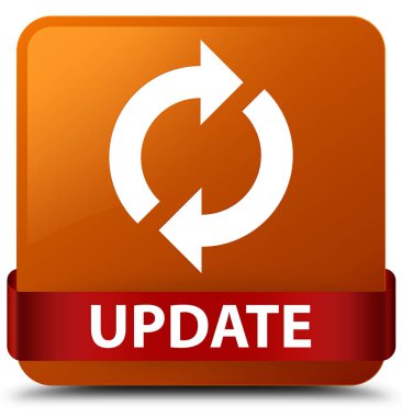 Güncelleştirme kahverengi kare düğme kırmızı kurdele orta