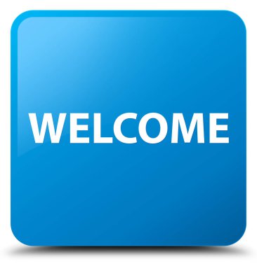 Hoş geldiniz camgöbeği mavi kare düğme