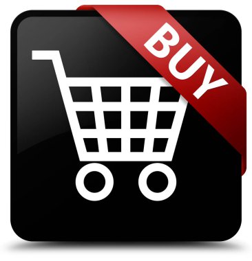 Siyah kare düğme kırmızı kurdele köşesindeki satın