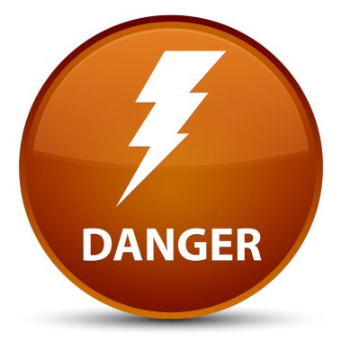 Tehlike (elektrik simgesi) özel kahverengi yuvarlak düğmesi