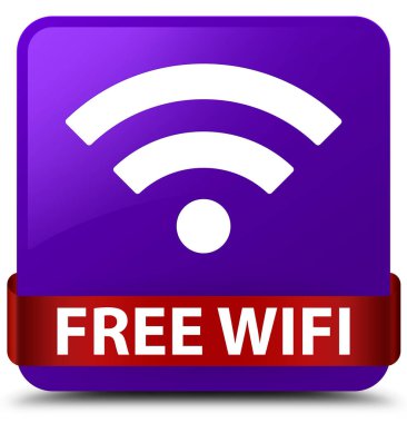 Ücretsiz Wi-Fi mor kare düğme kırmızı kurdele orta
