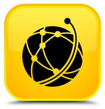 Küresel ağ kutsal kişilerin resmi özel sarı kare düğme
