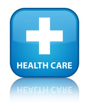 Sağlık Hizmetleri (artı işareti) özel camgöbeği mavi kare düğme