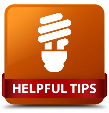 Yararlı ipuçları (ampul simgesi) kahverengi kare düğme kırmızı kurdele middl