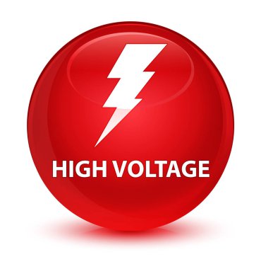 Yüksek gerilim (elektrik simgesi) cam gibi kırmızı yuvarlak düğmesi