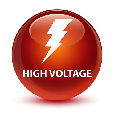 Yüksek gerilim (elektrik simgesi) cam gibi kahverengi yuvarlak düğmesi