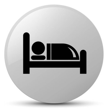 Otel yatak simgesi Beyaz yuvarlak düğmesi