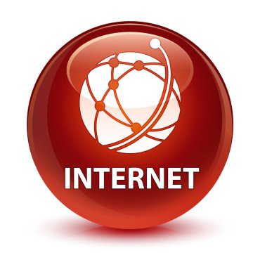 Internet (küresel ağ simgesini) cam gibi kahverengi yuvarlak düğmesi