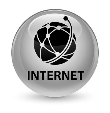 Internet (küresel ağ simgesini) cam gibi beyaz yuvarlak düğmesi