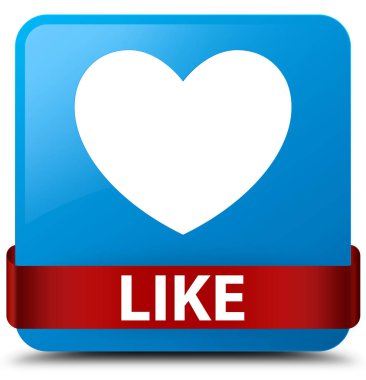 (Kalp simgesi) camgöbeği mavi kare düğme kırmızı kurdele gibi ortada