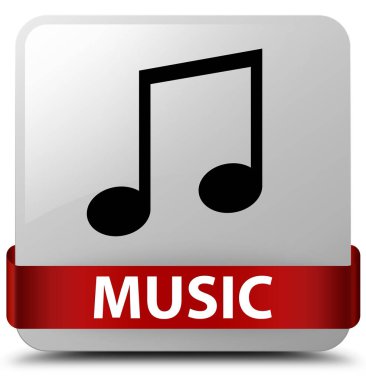 Müzik (tune simgesi) beyaz kare düğme kırmızı kurdele orta