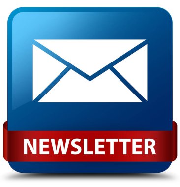 Bülten mavi kare düğme kırmızı kurdele orta