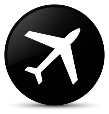 Uçak simge siyah yuvarlak düğmesi
