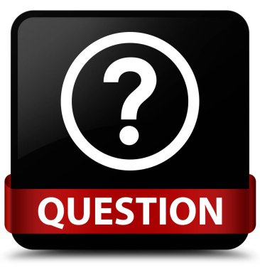 Soru siyah kare düğme kırmızı kurdele orta