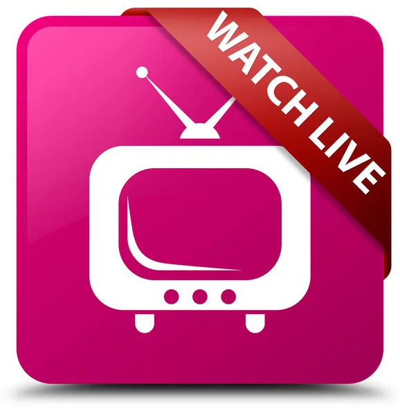 Watch live roze vierkante knop rood lint in hoek — Stockfoto