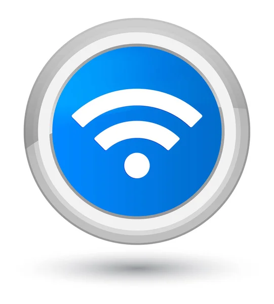 Символ Wifi голубой пуговицы — стоковое фото