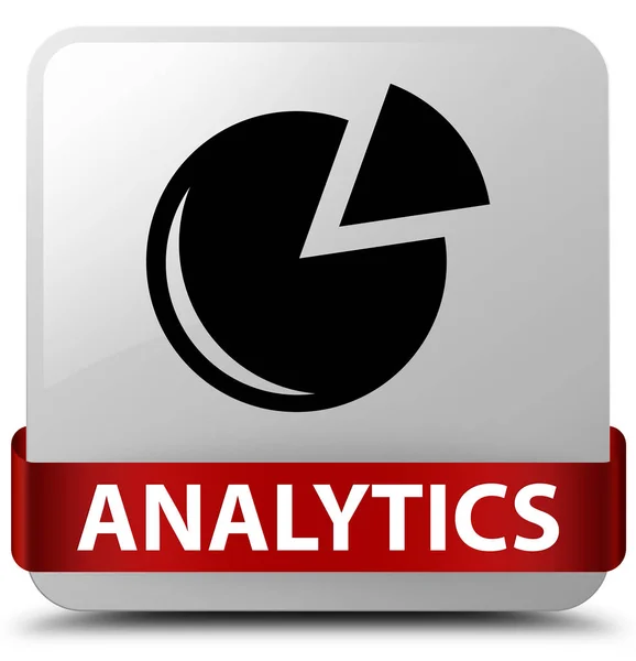Analytics (ikonę wykresu) biały kwadratowy przycisk czerwoną wstążką w środku — Zdjęcie stockowe