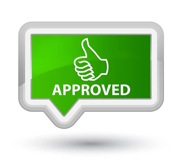 Approved (thumbs up icon) prime green banner button