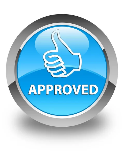 Approved (thumbs up icon) glossy cyan blue round button